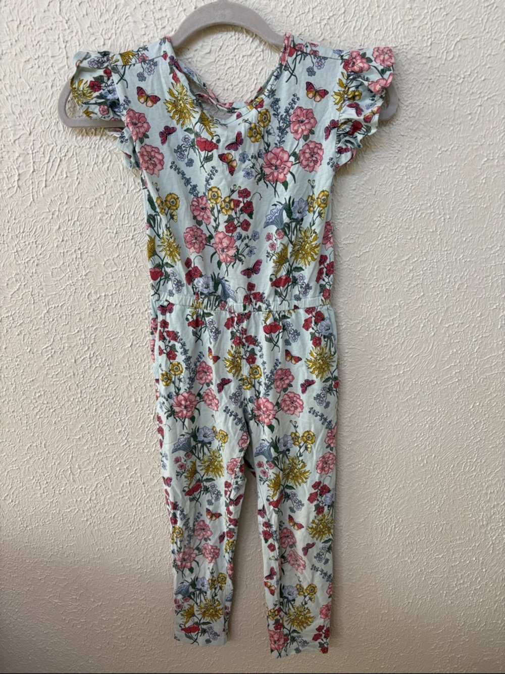 TEA Girls Floral Ruffle-Sleeve Jumpsuit